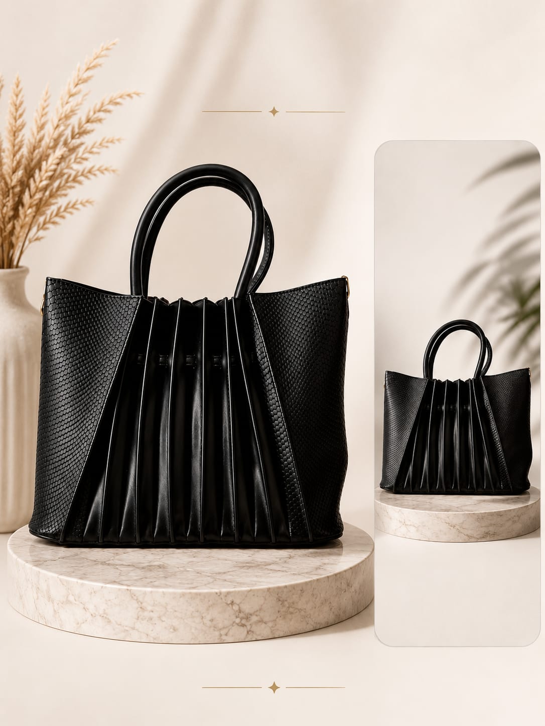 Sac Trapèze Cuir Verni Noir — Chaîne Dorée