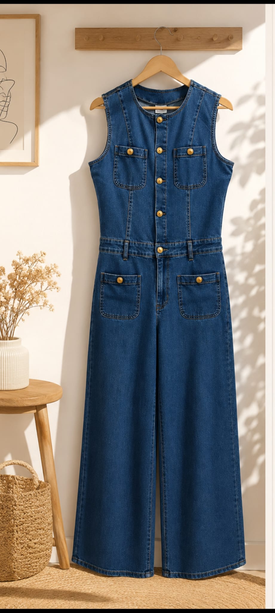 Combinaison Jean Wide-Leg Sans Manches — Bleu Marine