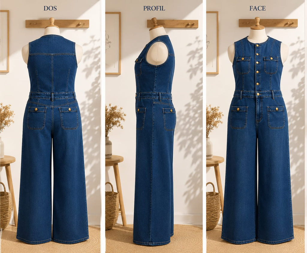 Combinaison Jean Wide-Leg Sans Manches — Bleu Marine