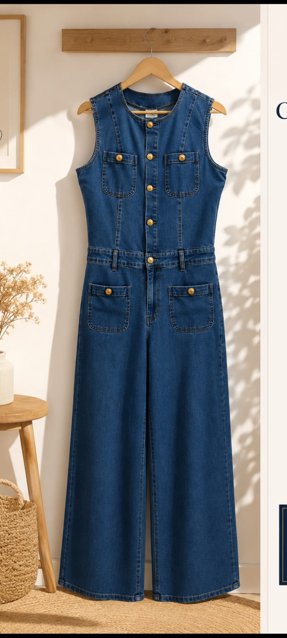 Combinaison Jean Wide-Leg Sans Manches — Bleu Marine